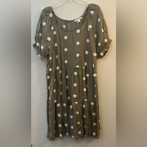 Blu Pepper Dresses & Skirts - Olive Green Top Dress with Textured Polka Dots - Small
